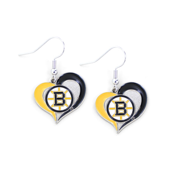 BRUINS SWIRL HEART EARRINGS