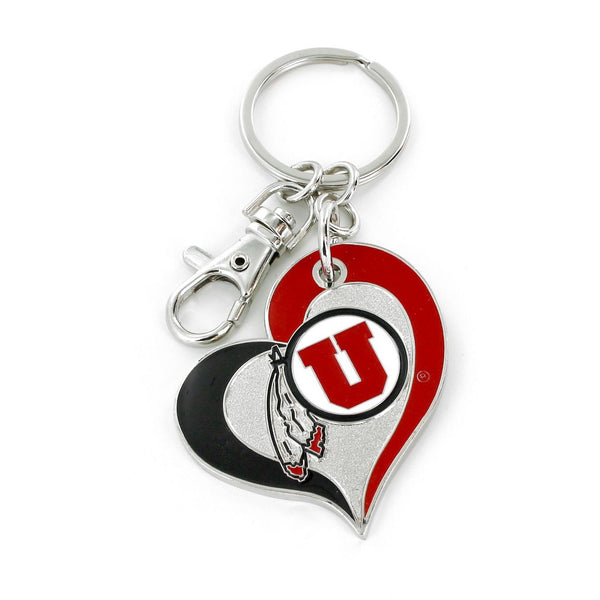 UTAH UTES SWIRL HEART KEYCHAIN