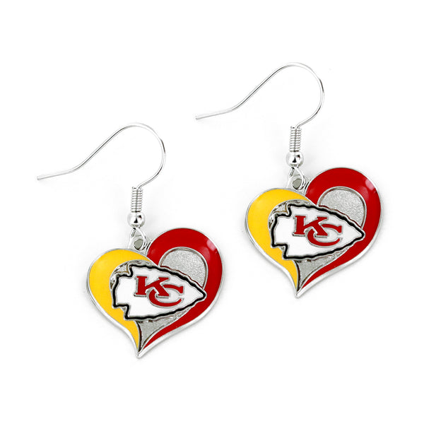 CHIEFS SWIRL HEART EARRINGS