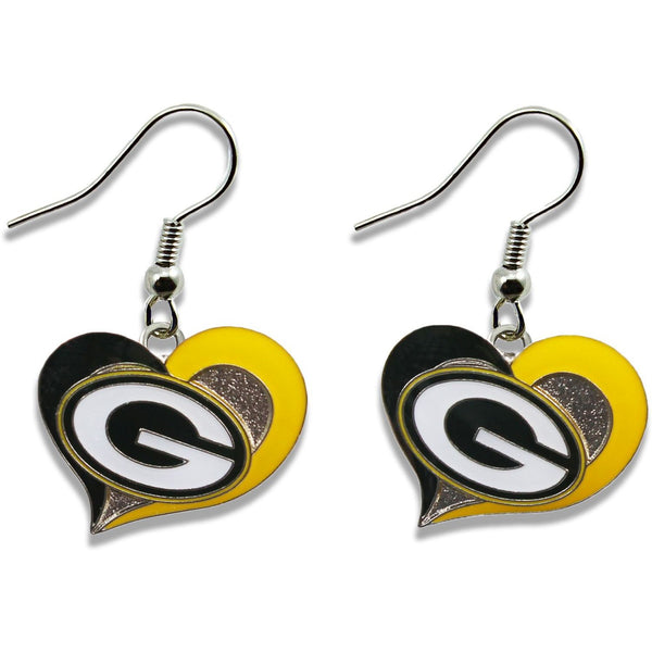 PACKERS SWIRL HEART EARRINGS