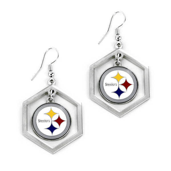 STEELERS HEXAGON CUTOUT EARRING