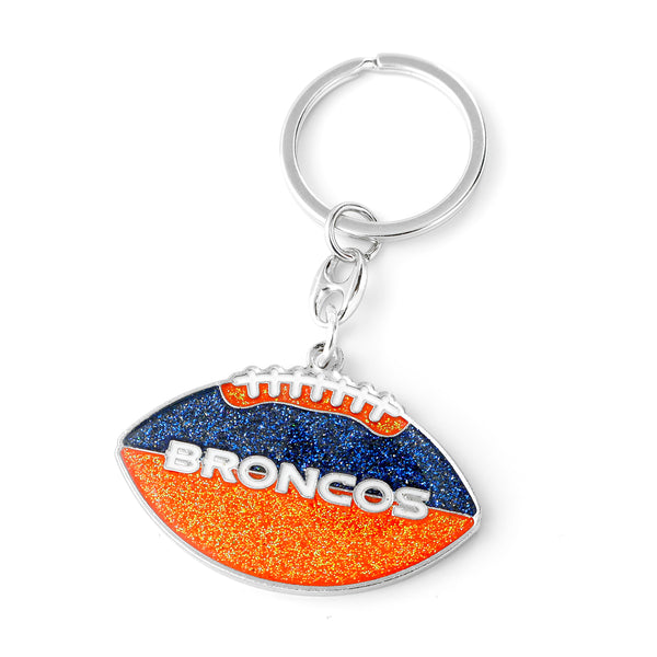 BRONCOS GLITTER FOOTBALL KEYCHAIN