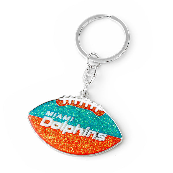DOLPHINS GLITTER FOOTBALL KEYCHAIN