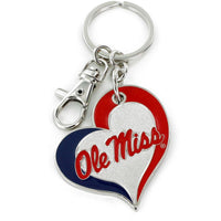 OLE MISS SWIRL HEART KEYCHAIN