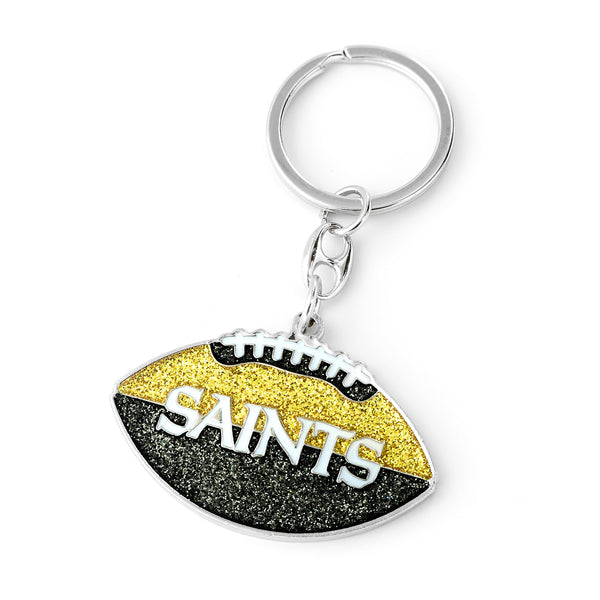 SAINTS GLITTER FOOTBALL KEYCHAIN
