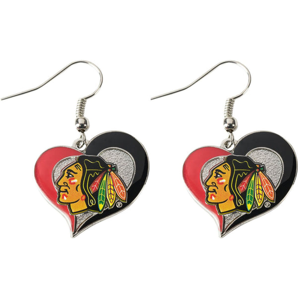 BLACKHAWKS SWIRL HEART EARRINGS