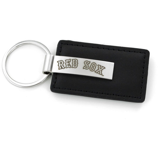RED SOX BLACK LEATHER KEYCHAIN W/ LASER ENGRAVED LOGO