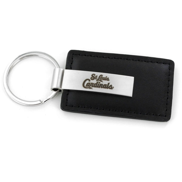 CARDINALS BLACK LEATHER KEYCHAIN W/ LASER ENGRAVED LOGO