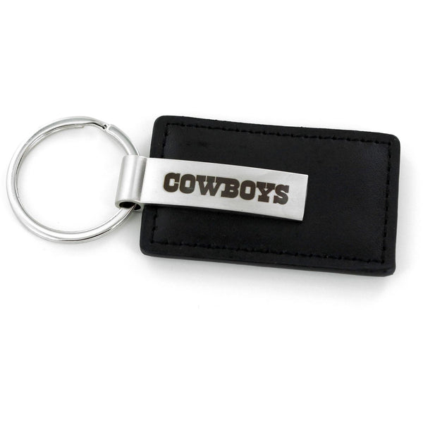 COWBOYS BLACK LEATHER KEYCHAIN W/ LASER ENGRAVED LOGO