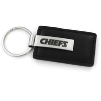 CHIEFS BLACK LEATHER KEYCHAIN W/ LASER ENGRAVED LOGO