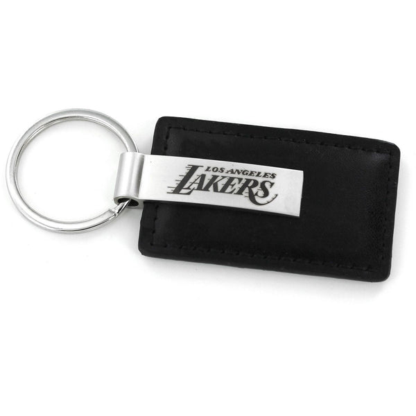 LAKERS BLACK LEATHER KEYCHAIN W/ LASER ENGRAVED LOGO
